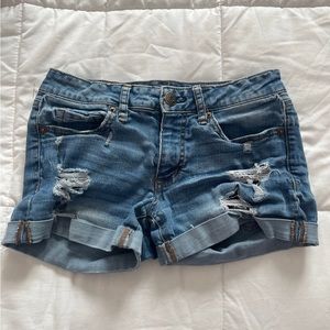 aeropostale blue stretchy jean ripped shorts